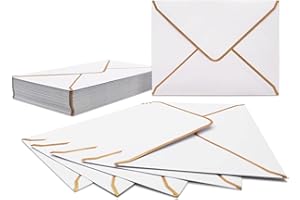 LYHLYA 50 sobres de invitación, color blanco y lujoso, 18,5 x 13,5 cm, miniatura, sobres con solapa en V, borde dorado para bodas, invitaciones, fiestas, tarjetas de felicitación