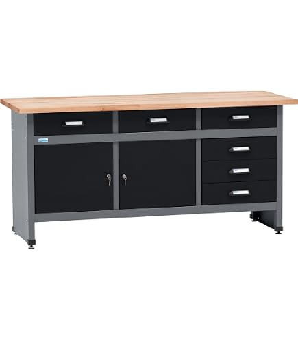 Werkbank PRO, Schwarz mit Bambus Arbeitsplatte - 12 Schubladen - 200 cm :  Amazon.de: Gewerbe, Industrie & Wissenschaft