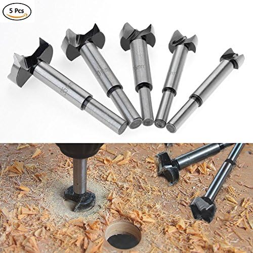 Yookay 5pcs 15-35mm Forstner Drill Bit Set,Carbide Steel Woodworking Hinge Boring Hole Saw Drill Bit