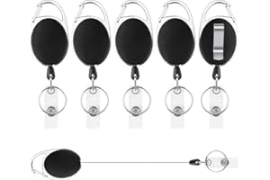 Gentpovth Clip a Bobina,6 Pcs Clip a Bobina,Portachiavi con Corda Allungabile,Portachiavi Retrattile per Carta d'identità Porta Badge con cavo,Per Chi Lavora In Ufficio Medici Infermieri (Nero)