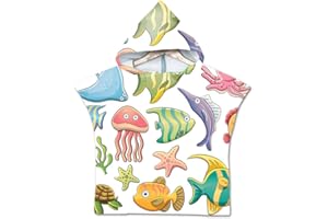 CHICKWIN Chickw1 Badeponcho mit Kapuze Kind Poncho Handtuch, Kinderhandtuch Strand Schwimmen Bad Kapuzenhandtuch Bademantel Zum Wechseln für Jungen Mädchen (60 * 80cm,Seestern)