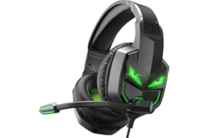 EKSA Fenrir Gaming Headset with Microphone for PS4 PC Xbox one PS5 Switch Laptop, Over ear Headphones Wired with Noise Cancelling Mic, 3.5mm Audio Jack, 50mm Stereo Drivers, Led Light, Black