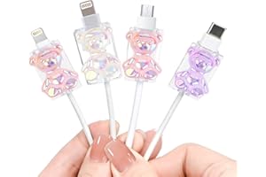 DiyGody 4 Pezzi Simpatico Protezioni per Cavo Lightning USB Type-C per iPhone & Android, Raccordo per Cavi Protezione con Modello di Orso Scintillante 3D, Proteggi Cavo Cellulare Accessori per Donne