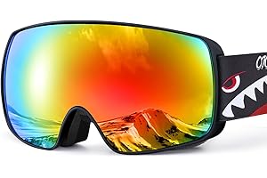 Odoland Occhiali da Sci Maschera da Snowboard per Bambini-Anti-UV400, Anti-appannamento, Antivento, Occhiali di Protezione con Grande Lente OTG Sferica Impermeabile