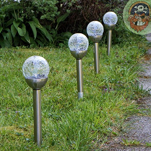 4er Set LED Solar-Lampen Leuchtkugel Ø 8 cm Fuß Edelstahl Gartenleuchten von Gartenpirat® - 5