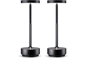 HYMZP Lámpara de Mesa LED Recargable, 3 Colores de Luz con Regulación Continua, IP54 Impermeable, Batería 5000mAh, Diseño Metálico Moderno, con Función de Memoria para Interior y Exterior (2x Negro)