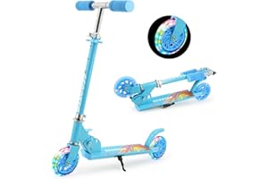TENBOOM Scooter for Kids Ages 4-7, 2 Wheels Light Up Gift Scooters for Girls Boys Ages 6-12, Easy Folding Kids Scooter with 3 Levels Adjustable Handlebar and Rear Brake…