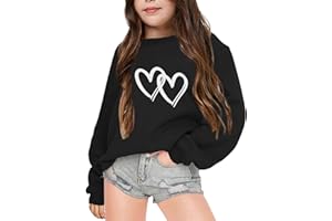 GENERISCH E Girl Ropa Adolescente Negra Otoño e Invierno Sudadera para Niñas con Letras Estampado y Cuello Redondo y Manga Larga Camiseta Niña