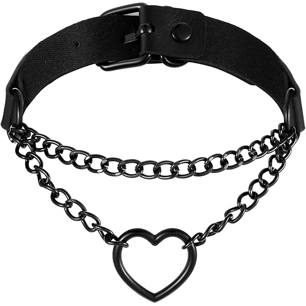 Jurxy Breit Lederhalsband Halskette Herz Form Damen Leder Choker Metall Ring Halsband Gotik Punk Rock Lederband Einstellbar Kragen Mit Schlüssel Sperren - Schwarz mit Silberherz