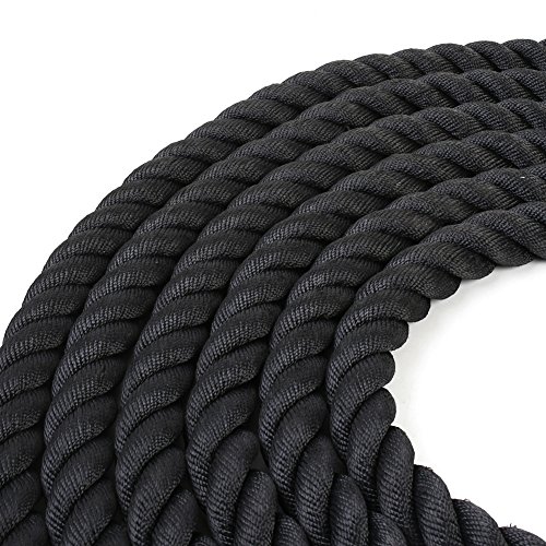 FEMOR Battle Rope 9/12/15M Schwarz Fitness ∅ 3.8cm Tau Trainingsseil für Sprung- Kletter- CrossFit-Training, Kraftausdauer und Tauziehen Schlagseil Schlangenseil Schwungseil – mehr Stabilität - 6