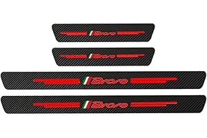 Symilov 4 Stück Auto Kohlefaser Einstiegsleisten Schutz Für Fi-at Bravo Tuning Zubehör mit Logo Türschwelle Anti Kratz Aufkleber Schutzstreifen,Red