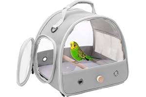 INTERFASHIONER Bird Carrier, Portable Bird Carrie for Parrot Parakeet Budgie Small Birds with Soft Mat and Wooden Perch (Grey)