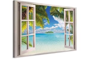 murando - Quadro Finestra Su Isola 120x80 cm 1 Pezzo - Stampa su Tela in TNT Tessuta XXL Grande - Quadri Moderni Soggiorno Grandi - Stampe da Parete Murale Arte Moderno Azzurro Mare c-C-0090-b-a