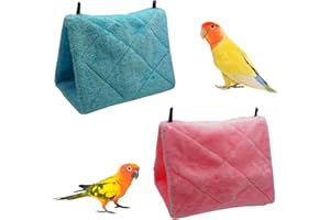 FADCAER 2-Piece Set Bird Nest,Winter Warm Parrot Hammock,Hanging Bird Nest House Plush Macaw Pet Bed Cage Tent Toys for Birds Cave Hideout of Parakeet Mynah Cockatoo Hamster Hammock Bird’s Shed (Pink+blue)