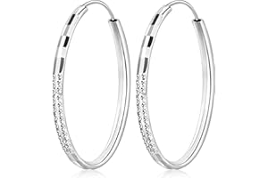 T400 Créoles en Argent 925 Boucles d'oreilles 3 mm Épaisseur Grand Bijoux Cadeaux pour Femmes Filles,Diamètre 25 35 45 55 65 mm