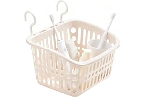 Culnflun Cesta de Almacenamiento de Pared, Cesta Ducha plástico con ganchos y orificios de drenaje Colgante para Cocina y Baño, Color Almendra