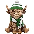 L & P Home & Gifts LP74352 Highland Cow Scarf & HAT, Ceramic, Green & White