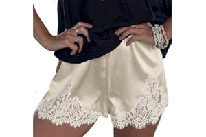 Caziffer Women Satin Silk Shorts Lace Trim Patchwork Micro Shorts Mini Silky Low Rise Coquette Lounge Slip Bottoms