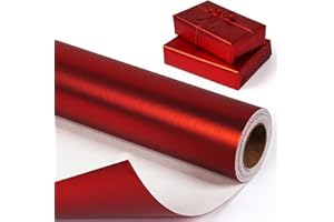 MAMUNU Rouleau de papier cadeau rouge 43 cm x 10 m, mini rouleau de papier cadeau d'anniversaire métallique, rouge mat pour femmes, filles, papier cadeau de couleur unie pour Noël, fête prénatale