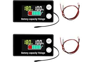 diymore 2PCS Battery Meter 12V 24V 36V 48V 60V 72V 84V, Battery Indicator DC 8-100V Battery Capacity Monitor with Alarm Temperature for Cars Boats RV