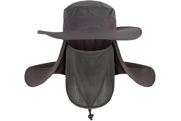 QCHOMEE Chapeau de Soleil Hommes Casquette Visière Large Bord 360° Protection Visage Cou Amovible Chapeau pour Pêche Chasse Trekking Randonnée UPF 50+ Anti-UV Respirant Séchage Rapide Protège-Nuque