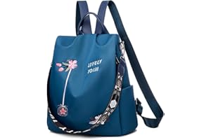 Balakaka Zaino Donna Antifurto 12 L, 2 in1 Impermeabile Zainetto Multifunzionale con Disegno Ricamo Fiori, Borsa Casual ed Moda per Viaggio Lavoro Shopping Scuola, Blu