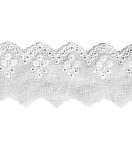 Ruban Dentelle Œillets & Nœud Papillon - Coton Blanc - 13,7m X 40mm - DIY Couture & Déco