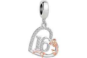 ZakiaHo 12 13 16 18 21 30 40 50 60 70 80 Birthday Charms for Bracelets Womens Rose Flower Love Heart Charm Beads Compatible with Pandora Bracelets