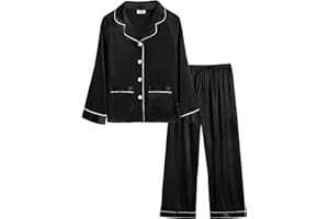 SWOMOG Kids Girls Silk Pyjamas Boys Long Sleeve Satin PJs Sets Button-Down Silky Nightwear