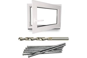 WERKZEUGBILLIGERCOM Kellerfenster - Kunststoff - Fenster - weiß - BxH: 90x60cm - BxH: 900x600 mm - Rechts + Schrauben + Bohrer