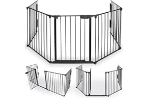 FACILITYS - Barrière de Sécurité Enfant - Grille Protection Cheminée Enfant Pliable - Grand Format en Métal de 300 cm - 1 Porte et 5 Panneaux Préassemblés - Barrière Poêle à Bois et Escalier