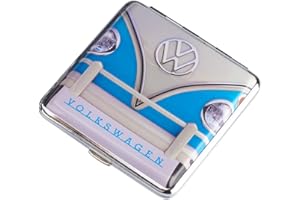 POLYFLAME VW Zigarettenetui - VW Bus Typ 2 T1 (Variante 4) – Original Volkswagen Samba Transporter Etui Zigarettenbox Zigarettenschachtel 20 schwarz rot Zigaretten Zigarette Box Leder Metall