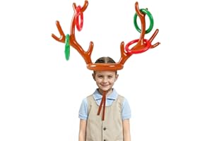 KYRALYN Christmas Games Eve Box Fillers Xmas Stocking Stuffers Party Toss Gadgets for Kids Adults,Inflatable Reindeer Antler Hat with Rings for Family Friends, New Year Holiday Party Activities Accessories