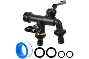 RAKUTE Kran ogrodowy 3/4 cala, podwójny kran, odporny na mróz, podwójny kran odpływowy z mosiądzu z adapterem węża/taśmą uszczelniającą/wodoodporną taśmą, kran kulowy, do gospodarstwa domowego, ogrodu,