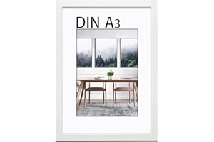 wyewye Marco de fotos A3 de madera, con parte frontal de cristal de plástico, posible montaje en pared de 29,7 x 42 cm, color blanco, marco de póster A3 para impresión A3 y fotos A4