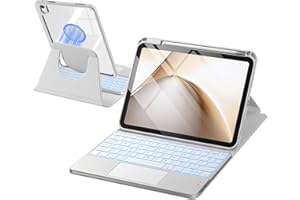 drivego 360 Rotating Keyboard Case for iPad A16 11th 10th Generation with 7 Color Backlit Trackpad, Magnetic Detachable Cover Wireless Keyboard for iPad 11th 2025 10th 2022 (11/10.9 inch), LightGrey
