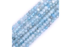 GEM-INSIDE CREATE YOUR OWN FASHION Gem-Inside Petites perles d'espacement à facettes en pierre naturelle aigue-marine de 3 mm pour fabrication de bijoux - 38,1 cm