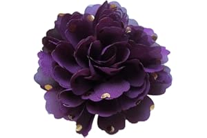 PrettyBoutique Girls Women Chiffon Gold Polka Dots Flower Hair Clip Bobble Brooch Pin (4.8cm Alligator Clip, Plum)
