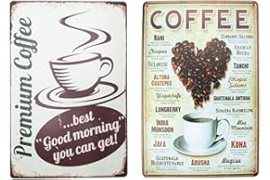 Gotetiso 2 Pièces Plaque Metal Cuisine Plaque Métallique Vintage Coffee Plaque Rétro Métal Signe Etain Poster en Métal Mural Plaque Publicitaire Ancienne Décoration Mural pour Café Bar
