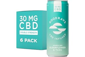 GOODRAYS CBD Drinks, Sparkling Low Calorie Soft Drink, Natural Sleep Stress and Anxiety Relief, Vegan, Elderflower & Yuzu, 6 x 250ml Cans, Packaging May Vary