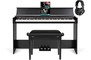 FunKey DP-1088 SM Pianoforte digitale sottile Set - 88 tasti sensibili alla velocità e 3 pedali - 20 suoni - Altoparlanti stereo integrati e comprensivo di banco e cuffie - Finitura nera opaca