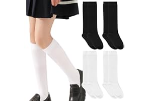 WiseJoy 4 piezas calcetines hasta la rodilla, Colegio Escolares Medias Largos Altos Algodón para Uniforme y Deporte, Calcetines Altos Niños, Medias de Algodón para Mujer Unisex