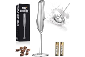 Vinabo Espumador de Leche Eléctrico de Mano,Batidora Leche Espuma Con soporte de acero inoxidable,15-30s,potente 16500 rpm, p