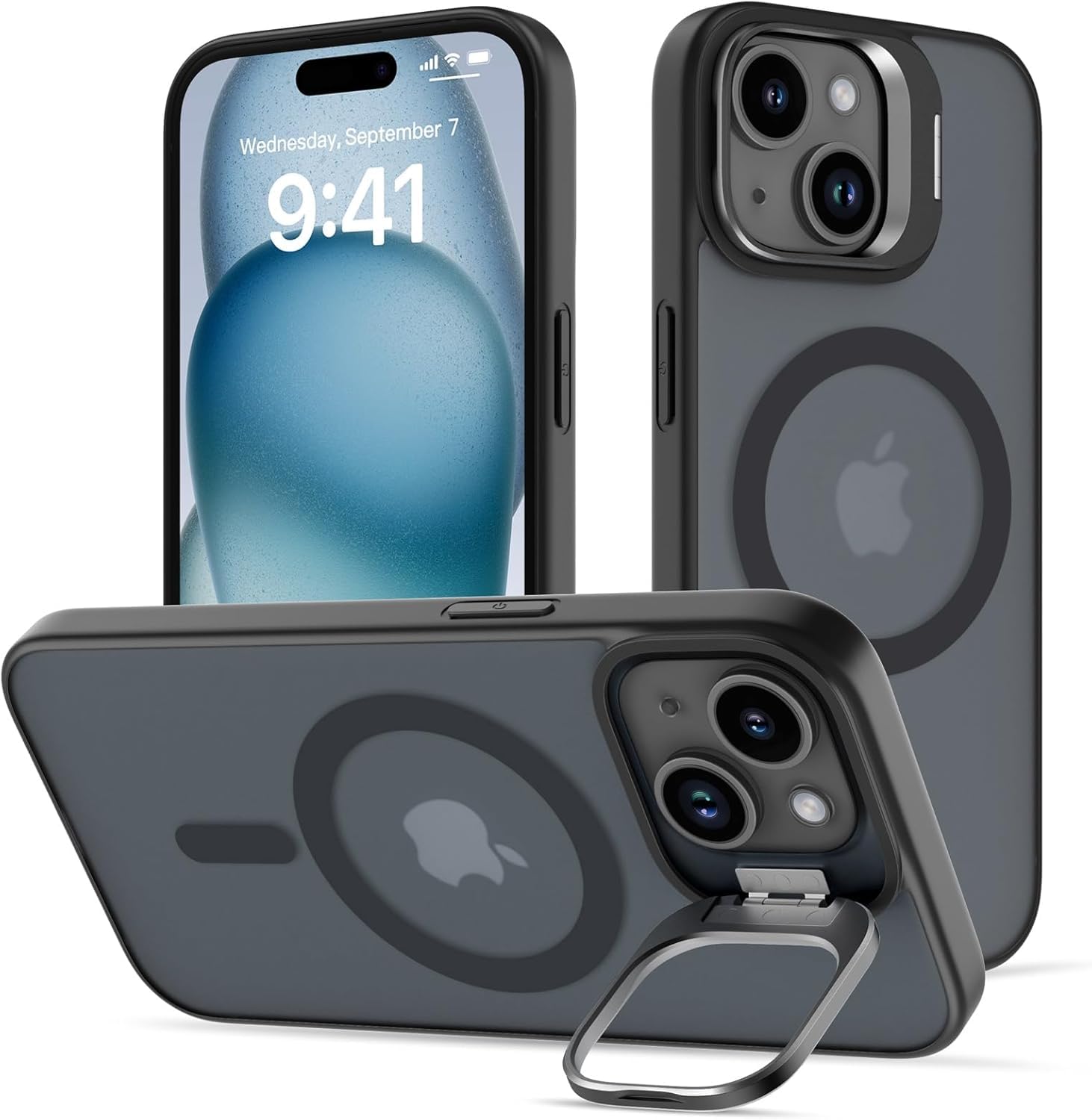 EGOTUDE Magnet Stand Case for iPhone 13 | Translucent Frosted Hard Back Cover Compatible with Mag