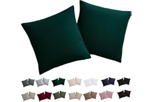Soifox Poszewka na poduszkę 40 x 40 cm, zestaw 2 poszewek na poduszkę 40 x 40 cm, ciemnozielona, 100% mikrofibra, nie wymaga prasowania i nie gniecie się, z zamkiem błyskawicznym
