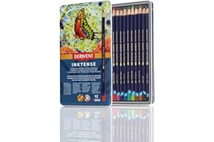 Derwent Inktense Permanent Watercolour Pencils, Set of 12 in a Tin, 4mm Premium Core, Water-Soluble, Ideal for Colouring, Painting and Crafting, Professional Quality (0700928)