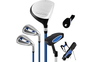 COSTWAY Junior Golf Clubs Package Set with 3# Fairway Wood, 7# & 9# Irons, Putter, Head Cover and Stand Bag, Right Hand