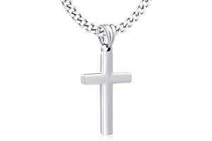 ESPVO Cross Necklaces for Men Boys Mens Cross Pendant Necklace Stainless Steel 4mm Cuban Link Chain Silver/Gold/Black Crucifix Christian Confirmation Baptism Jewelry Gifts 16/18/20/22/24in