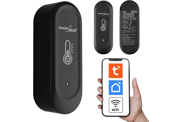 GreenBlue extern WiFi-sensor för temperatur och luftfuktighet, Android/iOS, 3,0 V DC, LR03x2, IP65, GB741