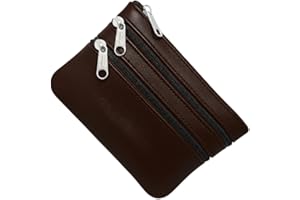 FIONCCI Monedero Mujer Piel Auténtica Pequeño con Cremalleras - Tarjetero Monedero (Marron)